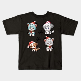 Kawaii Christmas Puppy Set Kids T-Shirt